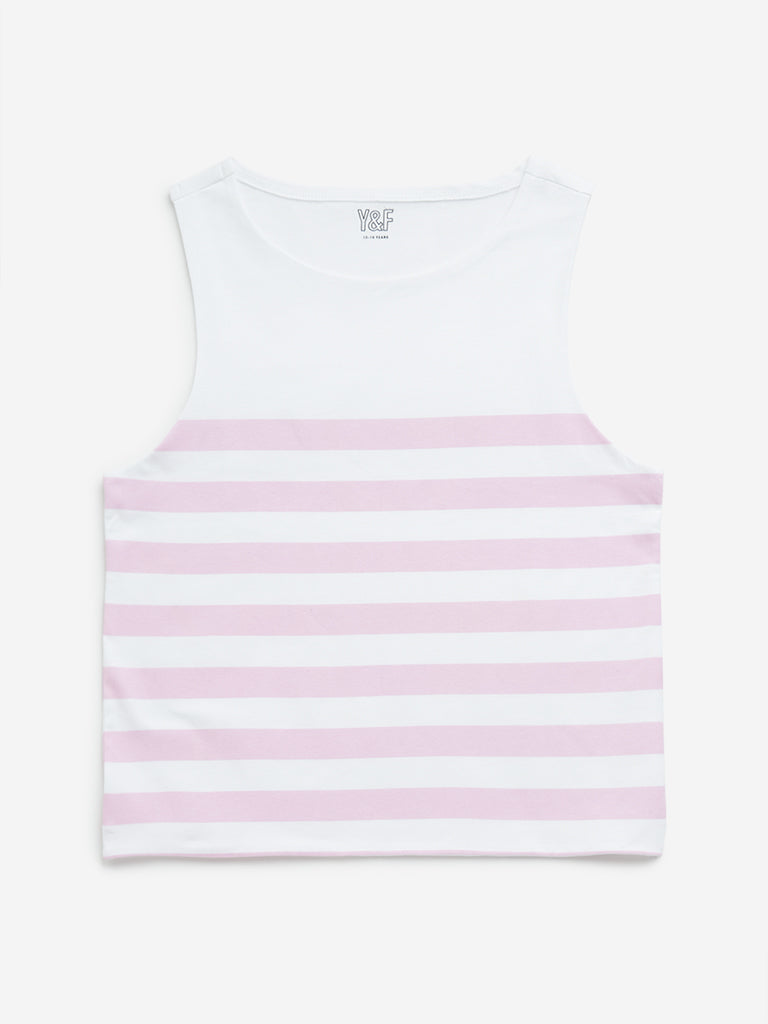 Y&F Kids Pink Striped Cotton T-Shirt