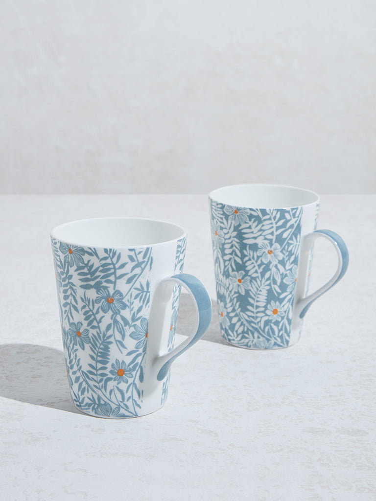 Westside Home Blue Floral Pattern Mugs (Set of 2)