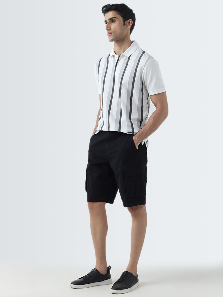 WES Casuals Black Relaxed-Fit Mid-Rise Cotton Shorts