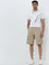 WES Casuals Khaki Relaxed-Fit Mid-Rise Cotton Cargo Shorts