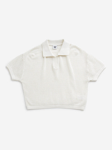 Y&F Kids Off-White Knit-Textured Cotton T-Shirt