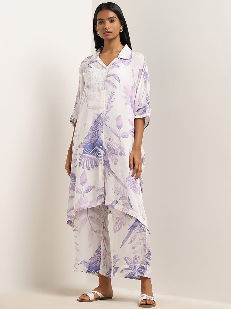 Utsa Lilac Foliage Design High-Low Kurta