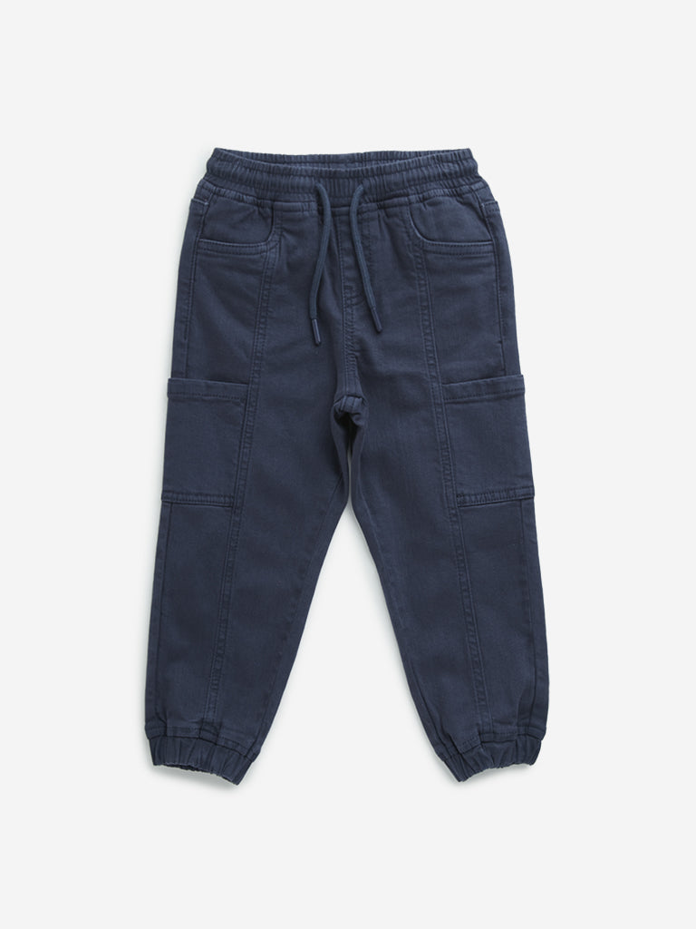 HOP Kids Navy Cargo-Style Mid-Rise Denim Joggers