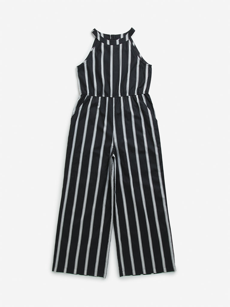 Y&F Kids Black Striped Halter Neck Jumpsuit