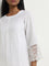 Utsa White Floral Embroidered A-Line Cotton Kurta