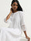 Utsa White Floral Embroidered A-Line Cotton Kurta