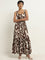 LOV Brown Abstract Printed Tiered Dress