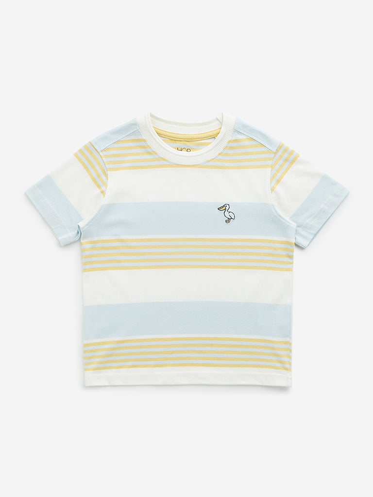 HOP Kids Light Blue Striped Cotton T-Shirt