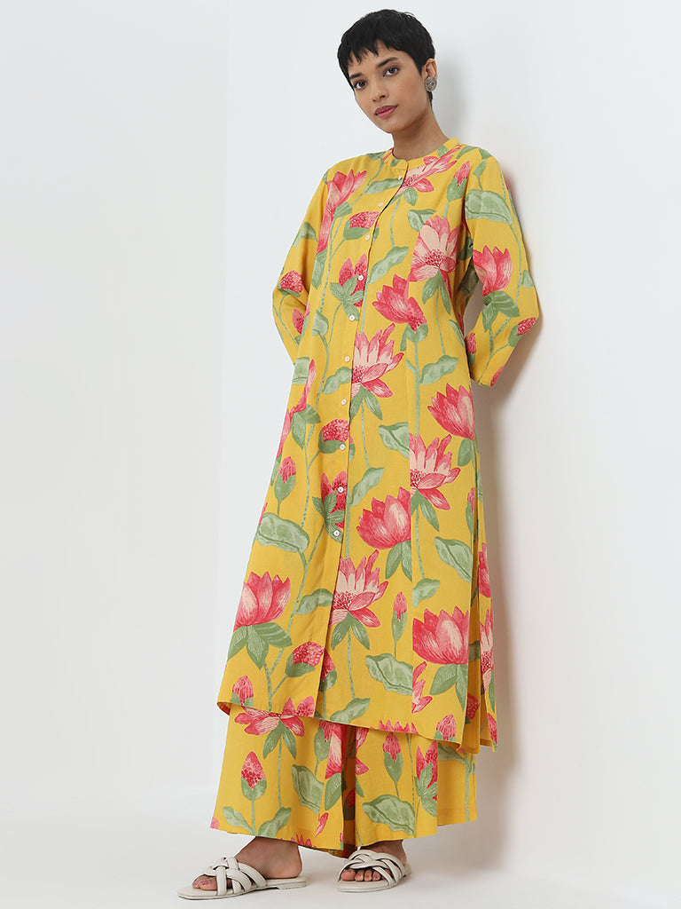 Utsa Yellow Floral Printed A-Line Kurta