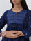 Utsa Dark Blue Printed Fit-and-Flare Cotton Kurta