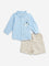 HOP Baby Blue Striped Cotton Blend Shirt with Shorts Set