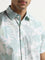 WES Casuals Aqua Leaf Design Slim-Fit Cotton Shirt