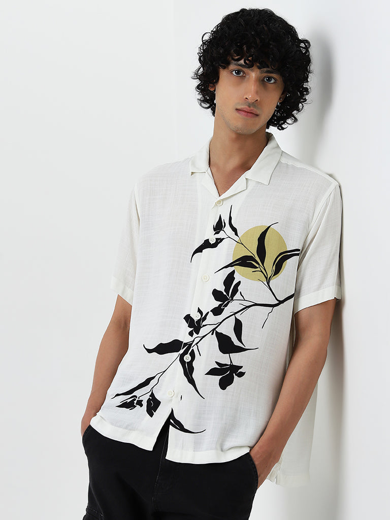 Nuon Off-White Printed Relaxed Fit Shirt