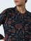 Utsa Navy Botanical Printed A-Line Cotton Kurta