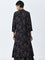 Utsa Navy Botanical Printed A-Line Cotton Kurta