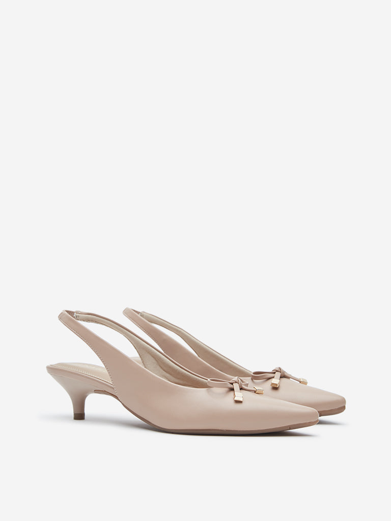 LUNA BLU Blush Pink Bow Detailed Sling Back Mules