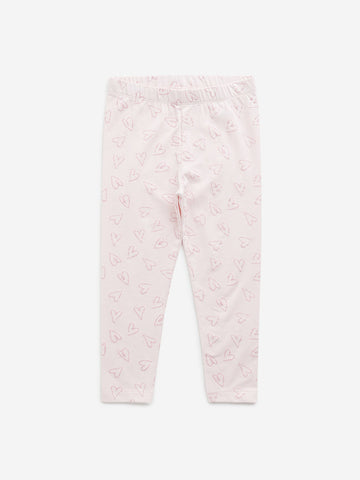 HOP Kids Light Pink Heart Mid-Rise Cotton Blend Leggings