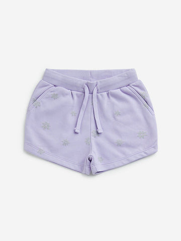 HOP Kids Lilac Printed Mid-Rise Shorts