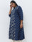 Diza Indigo Jamdani Printed A-Line Cotton Kurta