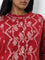 Diza Red Jamdani Printed A-Line Cotton Kurta