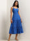 LOV Dark Blue Schiffli Design Tiered Cotton Dress