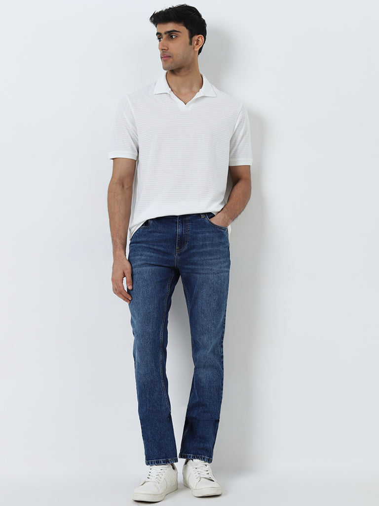 WES Casuals Blue Washed Slim - Fit Mid - Rise Jeans