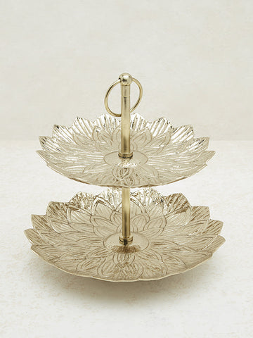 Westside Home Gold Petal Design Two-Tier Cake Stand