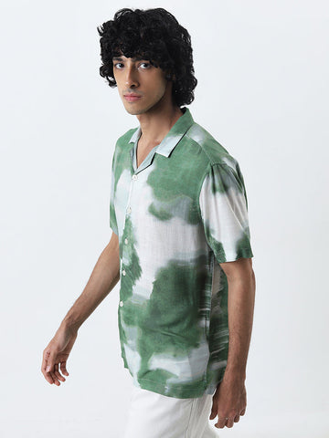 Nuon Green Tie-Dye Printed Relaxed-Fit Shirt