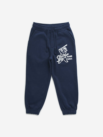 HOP Kids Navy Printed Mid-Rise Cotton Blend Joggers