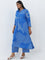 Diza Blue Bandhani Pattern A-Line Collared Cotton Kurta