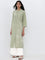 Utsa Mint Floral Embroidered A-Line Cotton Kurta