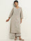 Utsa Beige Floral Embroidered A-Line Cotton Kurta