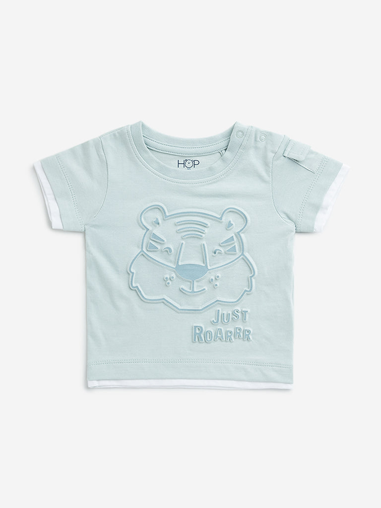 HOP Baby Sage Tiger Embossed Cotton T-Shirt