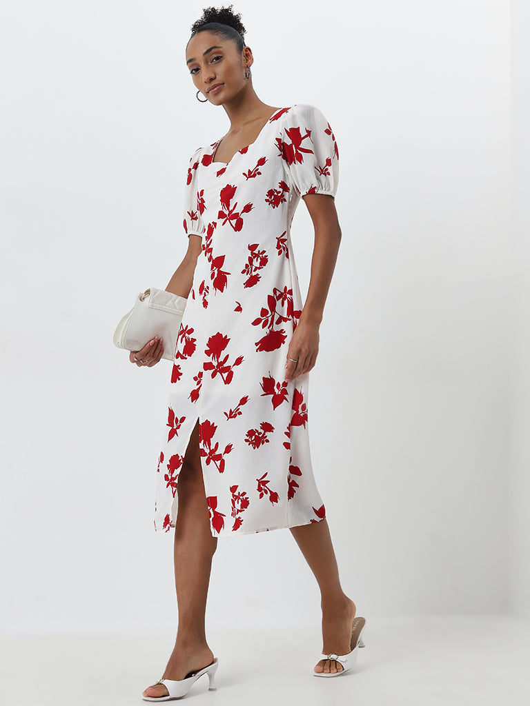 Wardrobe Ivory Floral Printed A-Line Dress