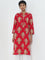 Utsa Red Paisley Printed Straight Cotton Kurta