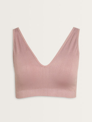 Superstar Mauve Ribbed Textured Padded Plunge Cotton Bra