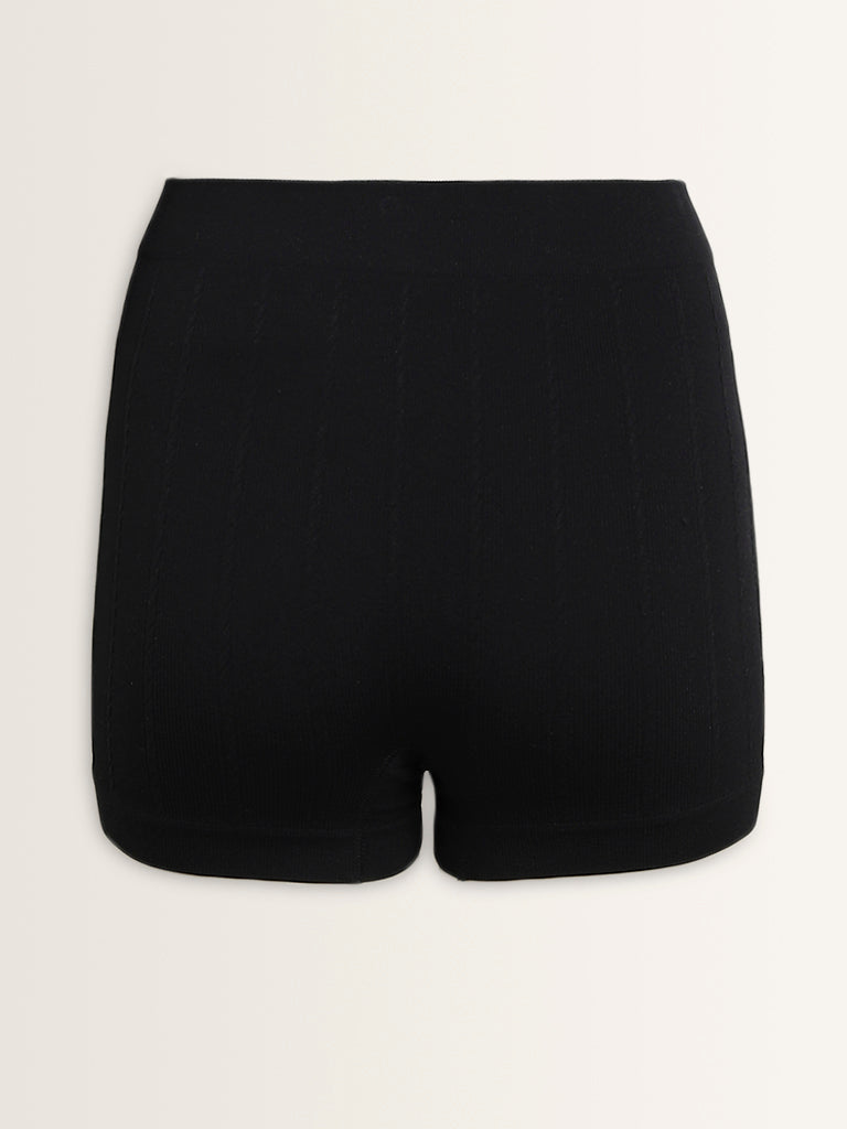 Superstar Black Ribbed Textured Seam-Free Boy Shorts Brief