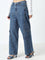 Nuon Blue Faded Relaxed-Fit High-Rise Cargo-Style Jeans