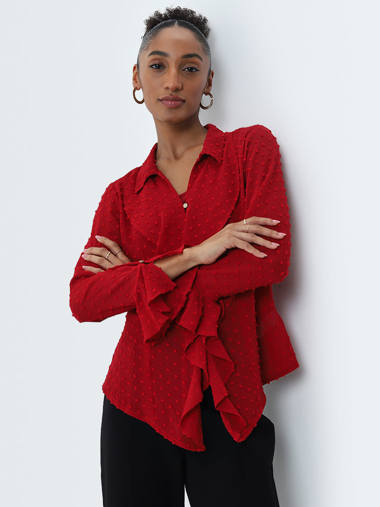 Wardrobe Red Ruffle Detailed Top