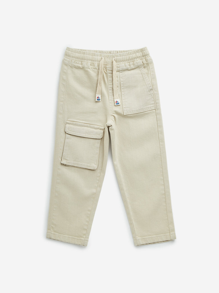 HOP Kids Beige Cargo-Style Relaxed - Fit Mid - Rise Jeans