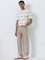 Ascot Beige Stripe Printed Relaxed-Fit Knitted T-Shirt