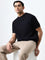 Ascot Dark Navy Knit Textured Relaxed-Fit Cotton T-Shirt