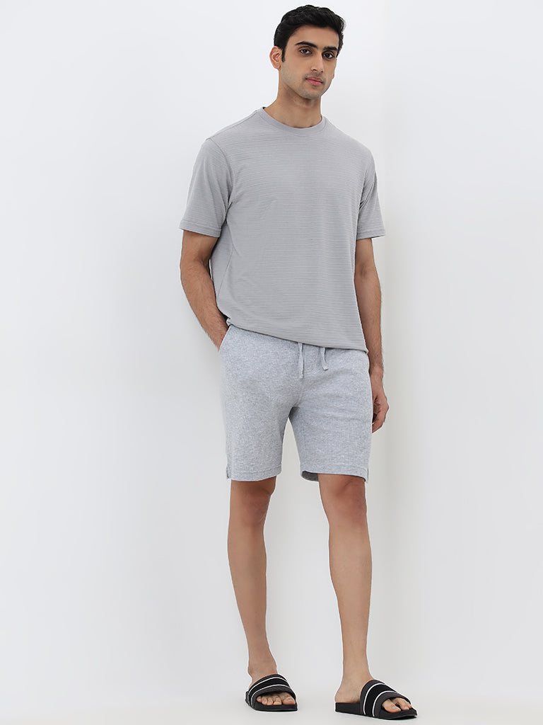 WES Lounge Grey Mid-Rise Relaxed-Fit Cotton Blend Shorts