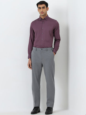 WES Formals Grey Slim-Fit Mid-Rise Trousers