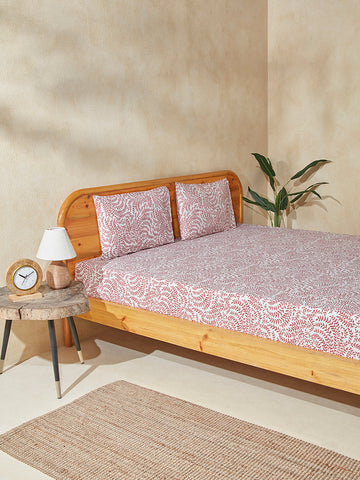 Westside Home Pink Printed Double Bed Flat Sheet and Pillowcase Set