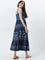 Bombay Paisley Dark Blue Paisley Printed Tiered Dress