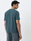 WES Lounge Dark Sage Self-Stripe Relaxed-Fit Cotton T-Shirt