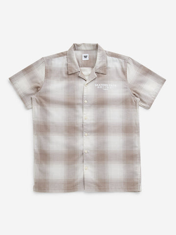 Y&F Kids Light Brown Checks Printed Resort-Fit Shirt