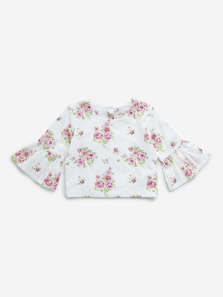 Utsa Kids White Floral Design Cotton Top (2-8 Year)