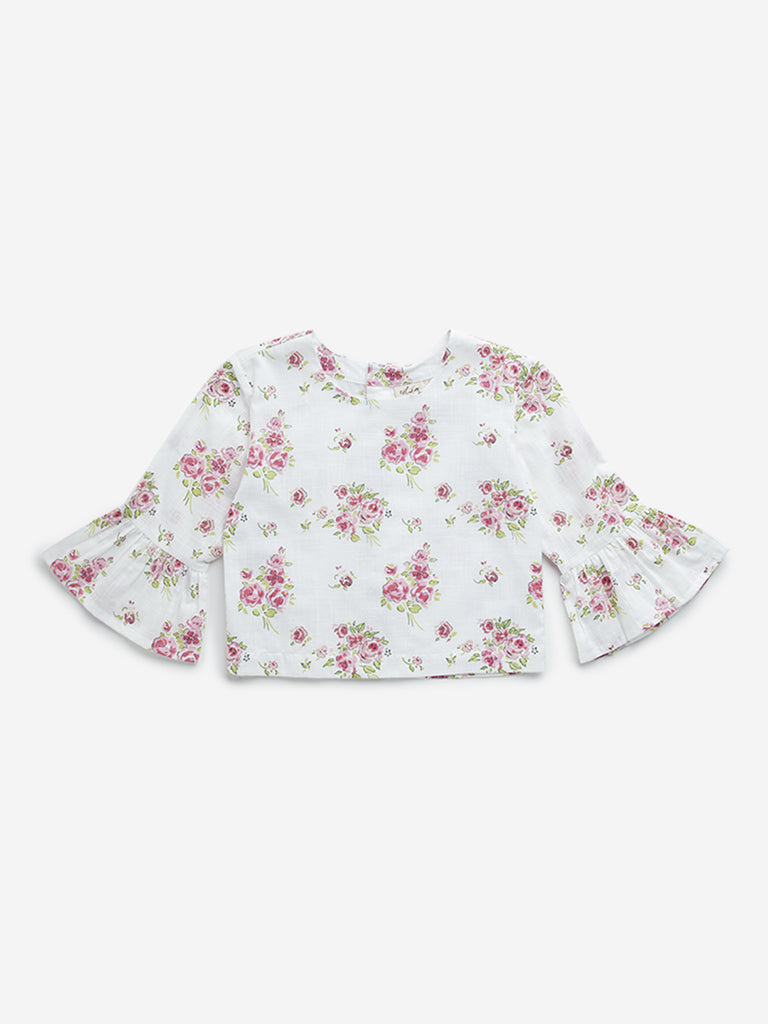 Utsa Kids White Floral Design Cotton Top (8-14 Years)